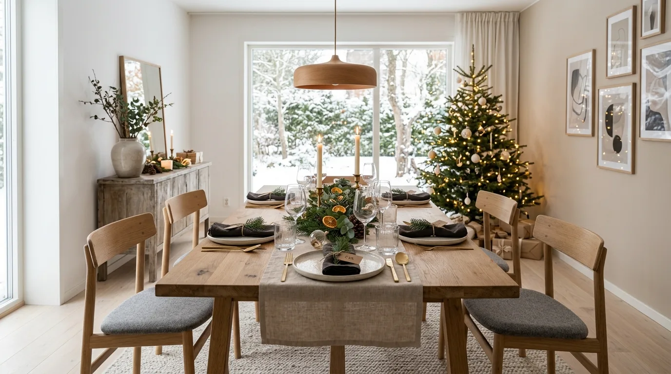 Keep wrapping and gift styling part of the room palette inspiration for a Scandinavian holiday home.